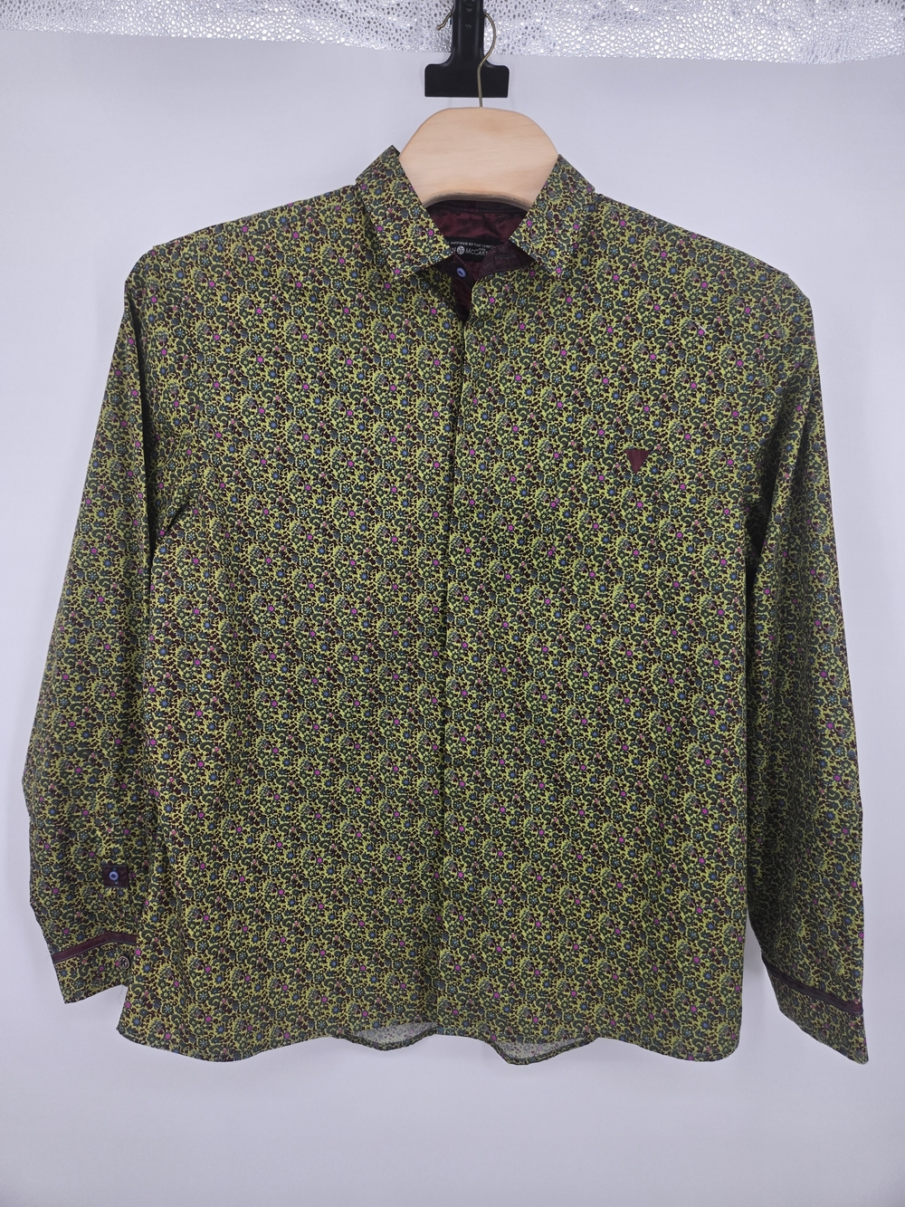 John Lennon Olive Blue Abstract Floral Dress Shirt 3XL (7797)